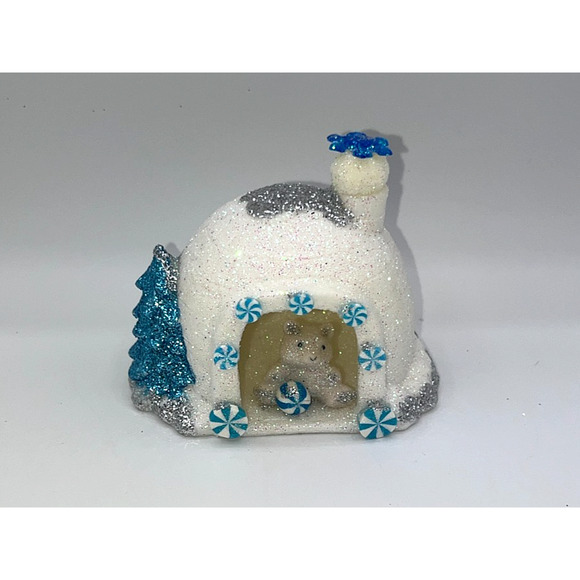 Vintage Miniature Igloo Diorama Pastel Blue Candy Cane Polar Bear Blue Tree OOAK - Picture 3 of 13